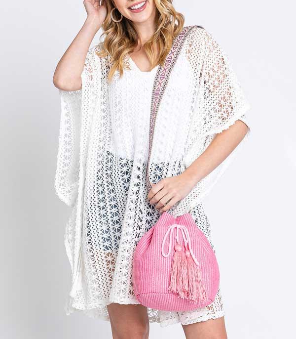 HANDBAGS :: CROSSBODY I CLUTCH BAGS :: Wholesale Pink Boho Bucket Crossbody Bag