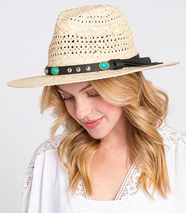 New Arrival :: Wholesale Turquoise Band Trim Straw Hat