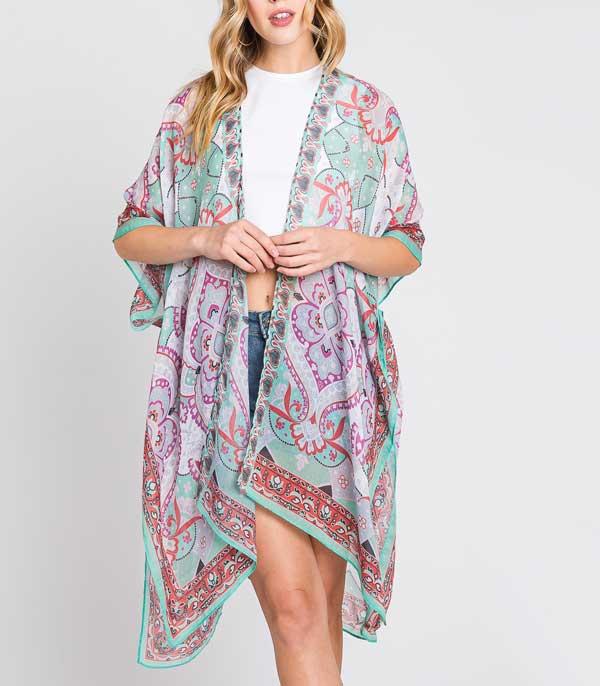 KIMONO I SCARVES :: KIMONO / PONCHO :: Wholesale Boho Paisley Print Kimono 