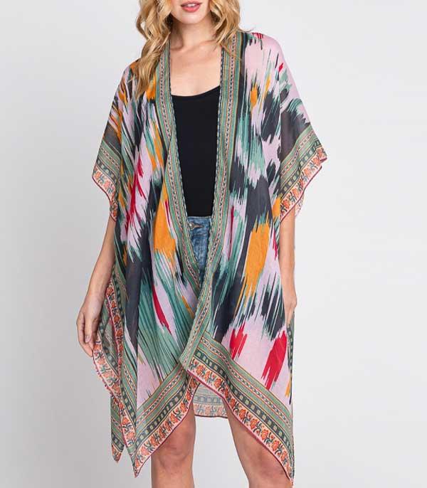 KIMONO I SCARVES :: KIMONO / PONCHO :: Wholesale Geometric Tie Dye Print Kimono