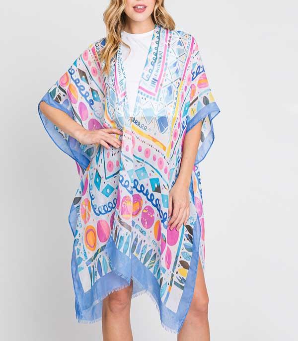 KIMONO I SCARVES :: KIMONO / PONCHO :: Wholesale Boho Geometric Print Kimono