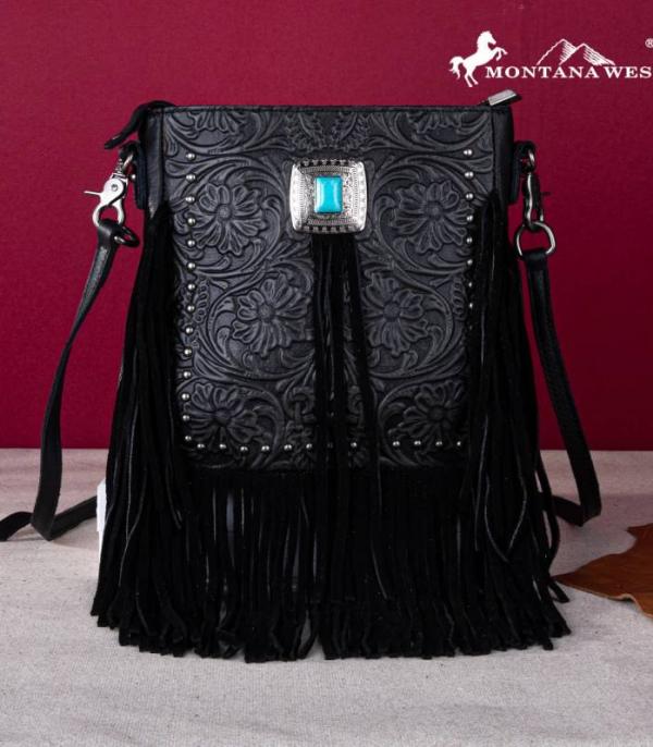 New Arrival :: Wholesale Genuine Leather Tooled Fringe Crossbody 