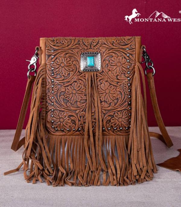 New Arrival :: Wholesale Genuine Leather Tooled Fringe Crossbody 