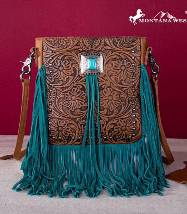 New Arrival :: Wholesale Genuine Leather Tooled Fringe Crossbody 