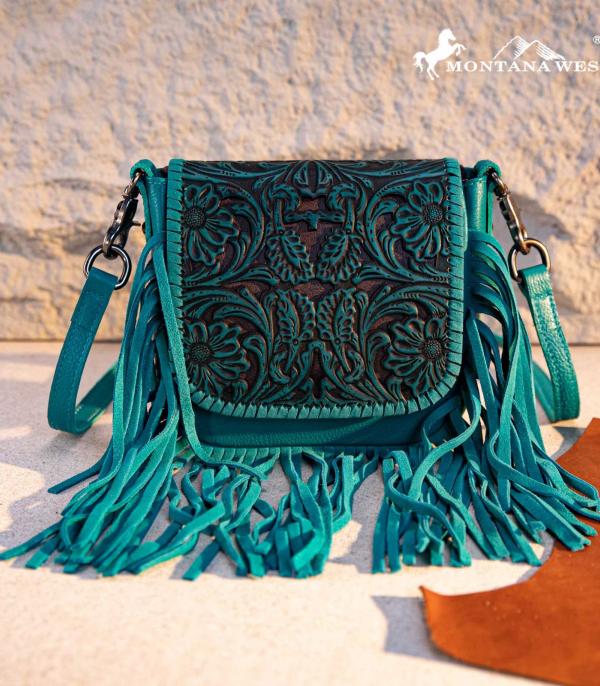 New Arrival :: Wholesale Genuine Leather Tooled Fringe Crossbody 