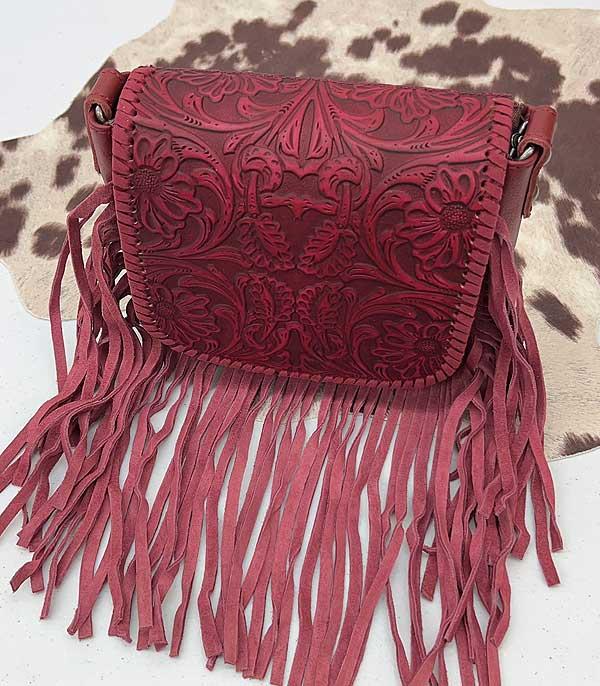 New Arrival :: Wholesale Genuine Leather Tooled Fringe Crossbody 