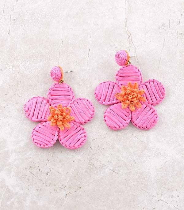 <font color=green>SPRING</font> :: Wholesale Raffia Flower Dangle Earrings