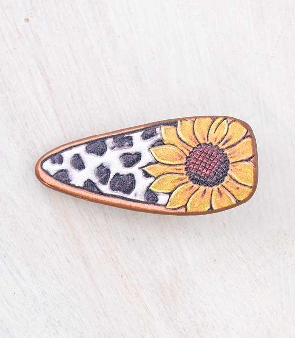 HATS I HAIR ACC :: HAIR ACCESSORIES :: Wholesale Western Leather Sunflower Hair Clip