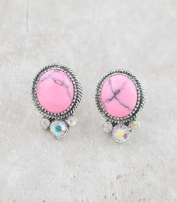 EARRINGS :: WESTERN POST EARRINGS :: Wholesale Western Pink Semi Stone Post Earrings