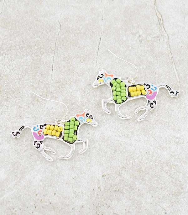 EARRINGS :: WESTERN HOOK EARRINGS :: Wholesale Multicolor Bead Horse Earrings