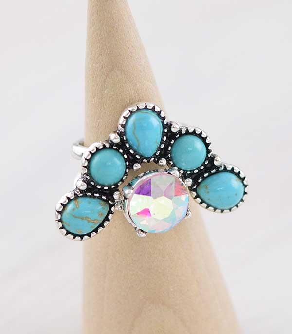 New Arrival :: Wholesale Turquoise Glass Stone Ring Set