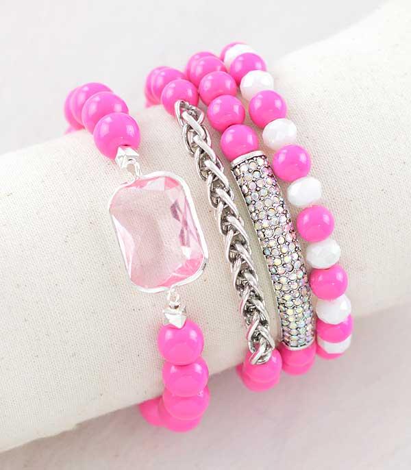 BRACELETS :: STRETCH-BEAD :: Wholesale Pink Statement Bracelet Set