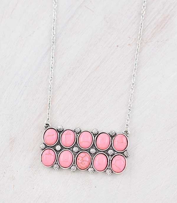 New Arrival :: Wholesale Western Pink Stone Bar Necklace