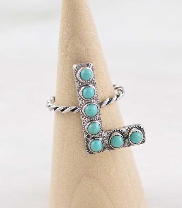 INITIAL JEWELRY :: NECKLACES | RINGS :: Wholesale Tipi Brand Turquoise Initial Ring