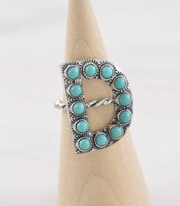 INITIAL JEWELRY :: NECKLACES | RINGS :: Wholesale Tipi Brand Turquoise Initial Ring