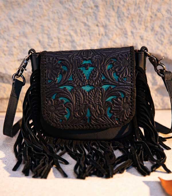 MONTANAWEST BAGS :: CROSSBODY BAGS :: Wholesale Genuine Leather Tooled Fringe Crossbody 