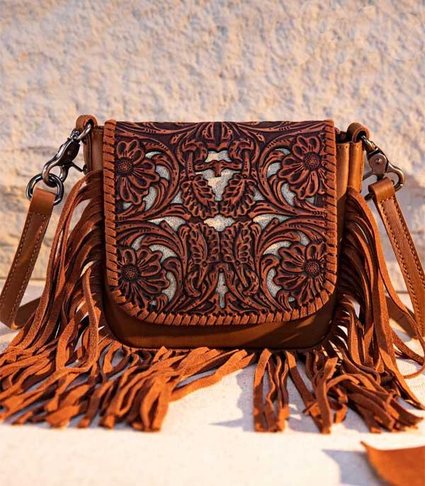 MONTANAWEST BAGS :: CROSSBODY BAGS :: Wholesale Genuine Leather Tooled Fringe Crossbody 