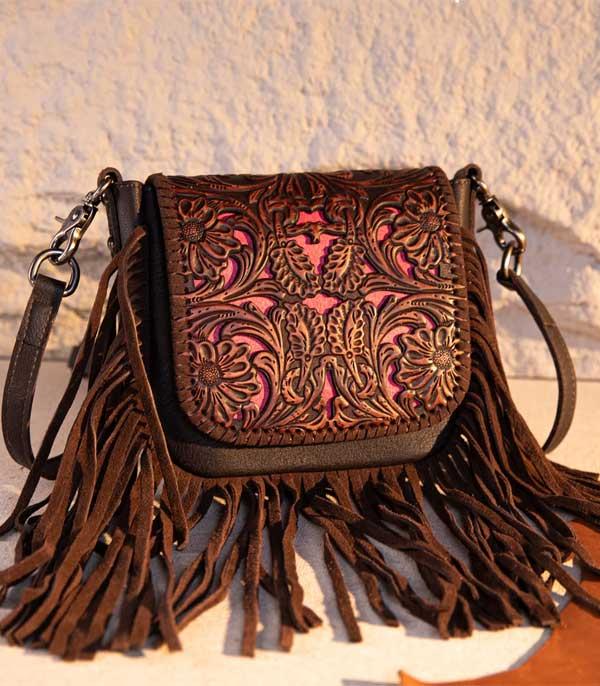 MONTANAWEST BAGS :: CROSSBODY BAGS :: Wholesale Genuine Leather Tooled Fringe Crossbody 