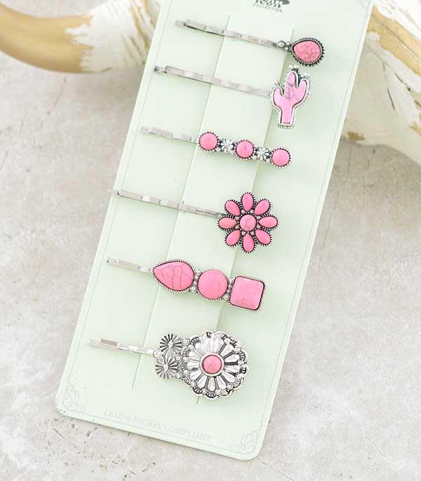 New Arrival :: Wholesale Western Pink Stone Bobby Pin Set