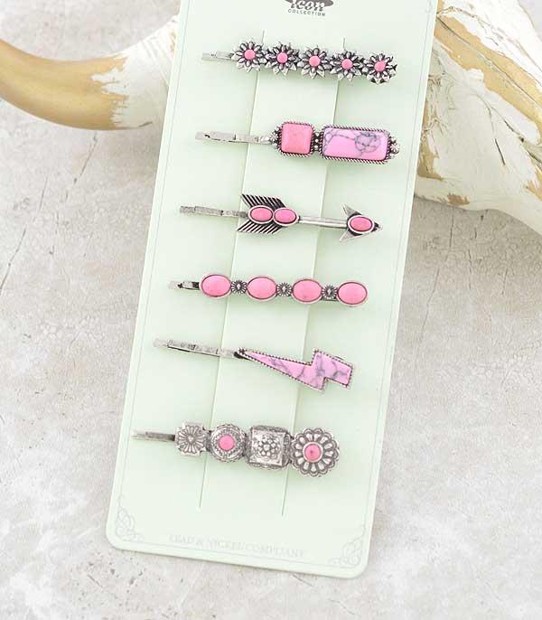 New Arrival :: Wholesale Western Pink Stone Bobby Pin Set