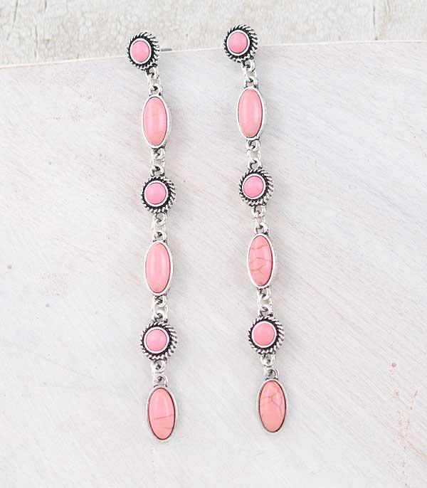 <font color=#FF6EC7>PINK COWGIRL</font> :: Wholesale Western Pink Stone Drop Earrings