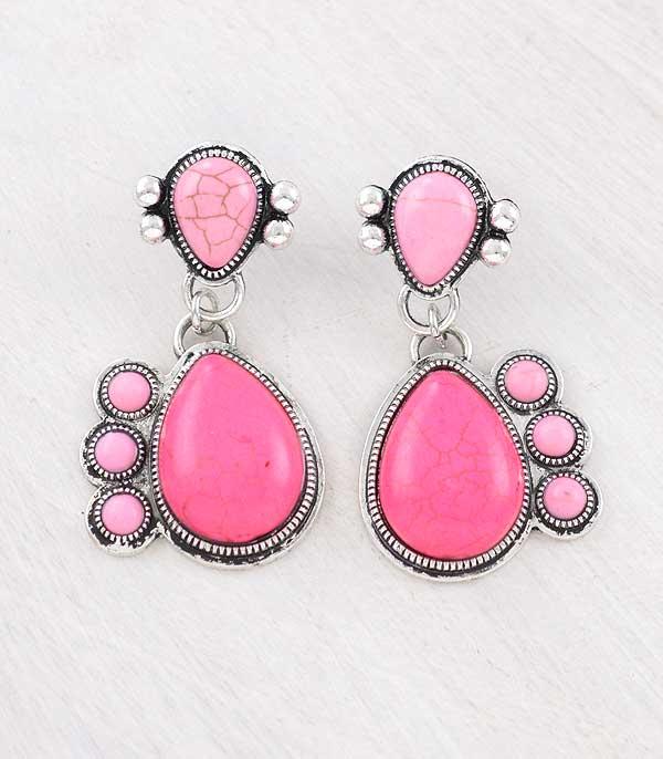 EARRINGS :: WESTERN POST EARRINGS :: Wholesale Western Pink Stone Teardrop Earrings