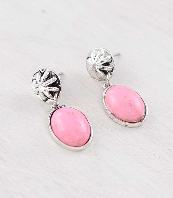 New Arrival :: Wholesale Western Pink Stone Dangle Earrings