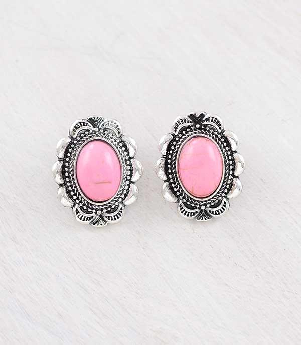 New Arrival :: Wholesale Western Pink Stone Concho Earrings