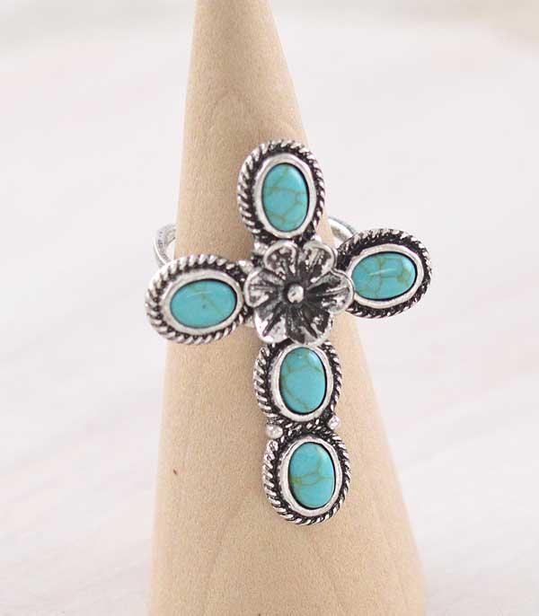 New Arrival :: Wholesale Tipi Western Turquoise Cross Ring