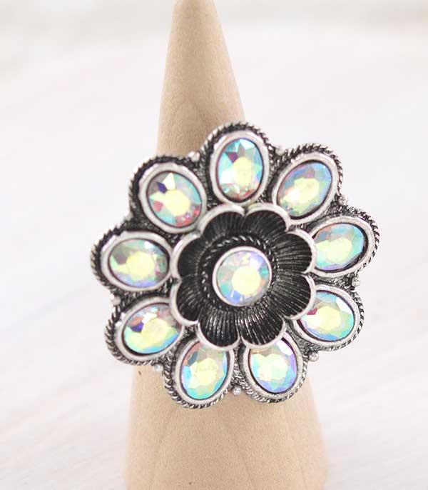 New Arrival :: Wholesale Tipi Western Glass Stone Flower Ring