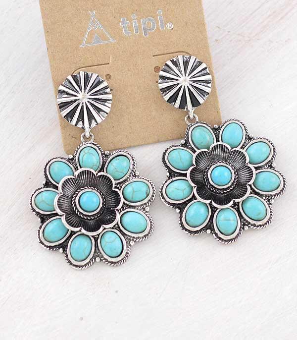 EARRINGS :: WESTERN POST EARRINGS :: Wholesale Western Turquoise Flower Earrings