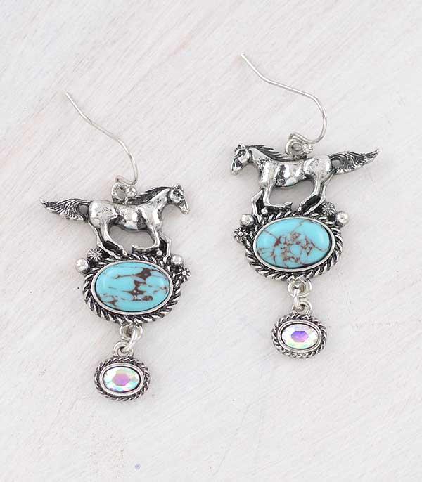 New Arrival :: Wholesale Western Turquoise Horse Dangle Earrings