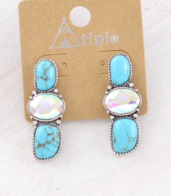New Arrival :: Wholesale Tipi Turquoise Glass Stone Earrings