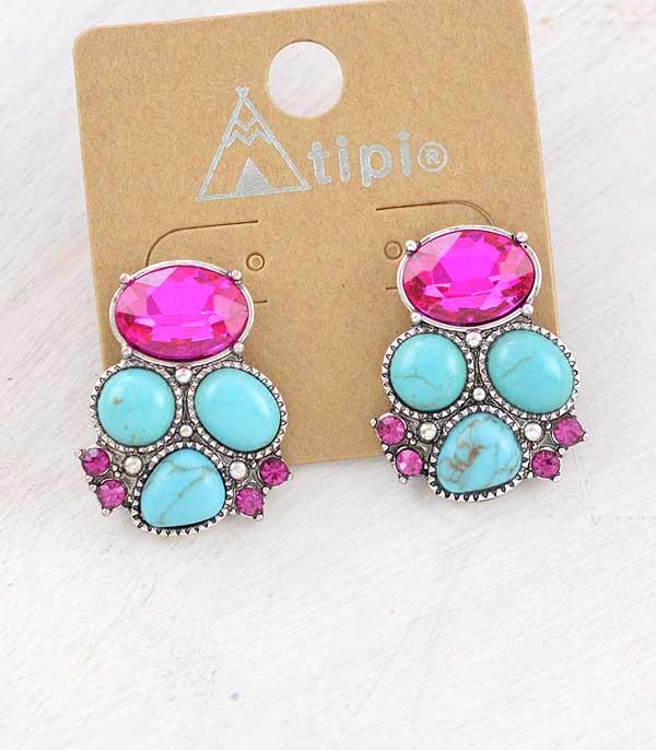 New Arrival :: Wholesale Turquoise Glass Stone Earrings 