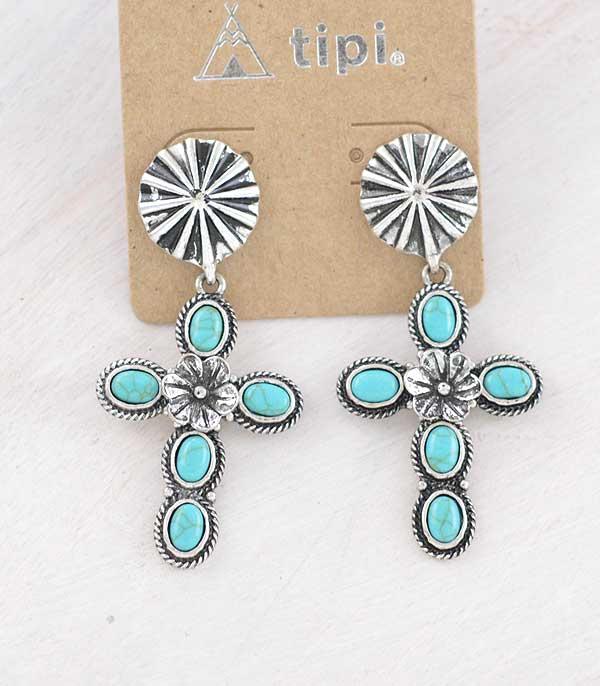 New Arrival :: Wholesale Western Turquoise Cross Earrings