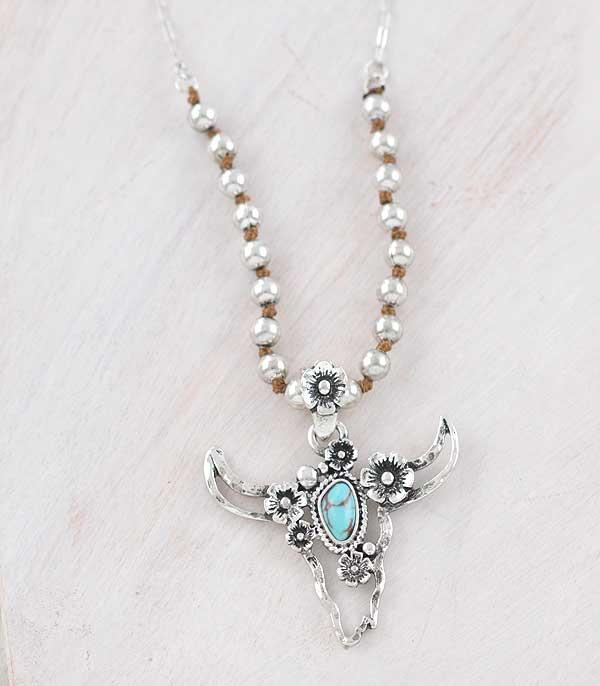 New Arrival :: Wholesale Turquoise Steer Skull Pendant Necklace