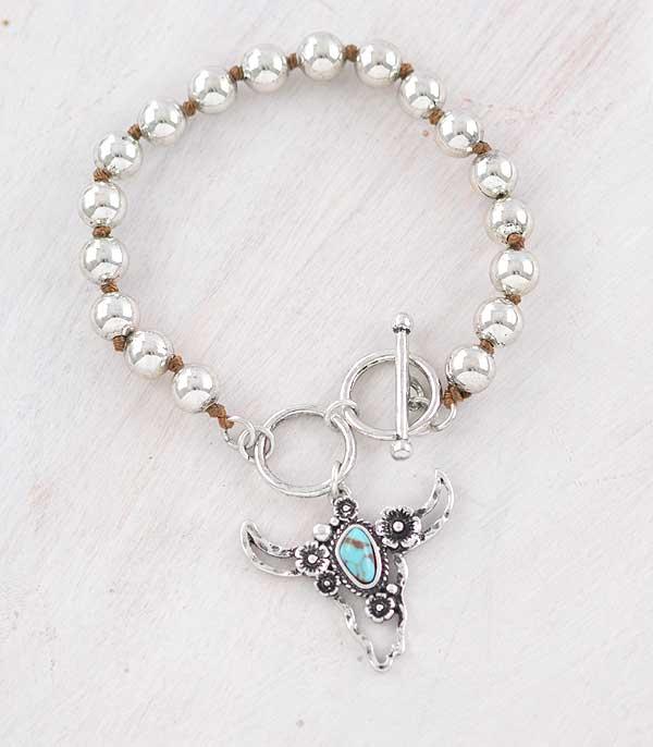 New Arrival :: Wholesale Turquoise Steer Skull Charm Bracelet