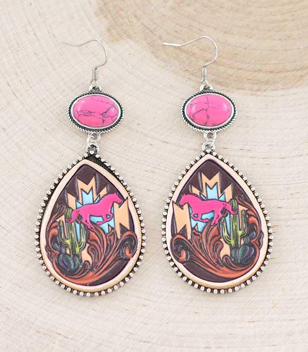 EARRINGS :: WESTERN HOOK EARRINGS :: Wholesale Western Aztec Horse Teardrop Earrings