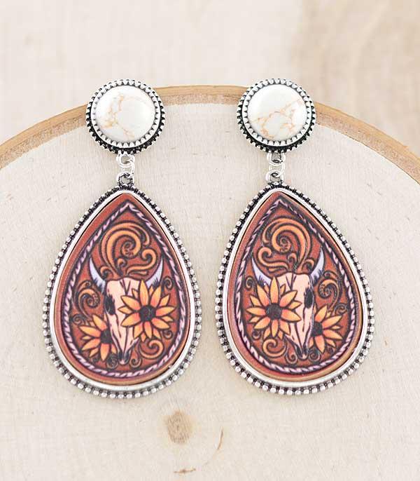 New Arrival :: Wholesale Western Steer Skull Teardrop Earrings