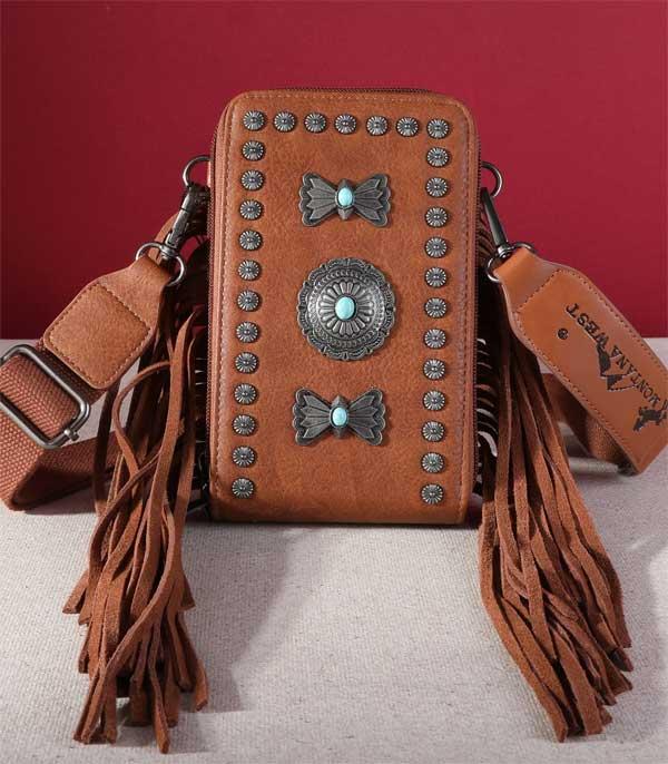 MONTANAWEST BAGS :: CROSSBODY BAGS :: Wholesale Concho Fringe Phone Wallet Crossbody