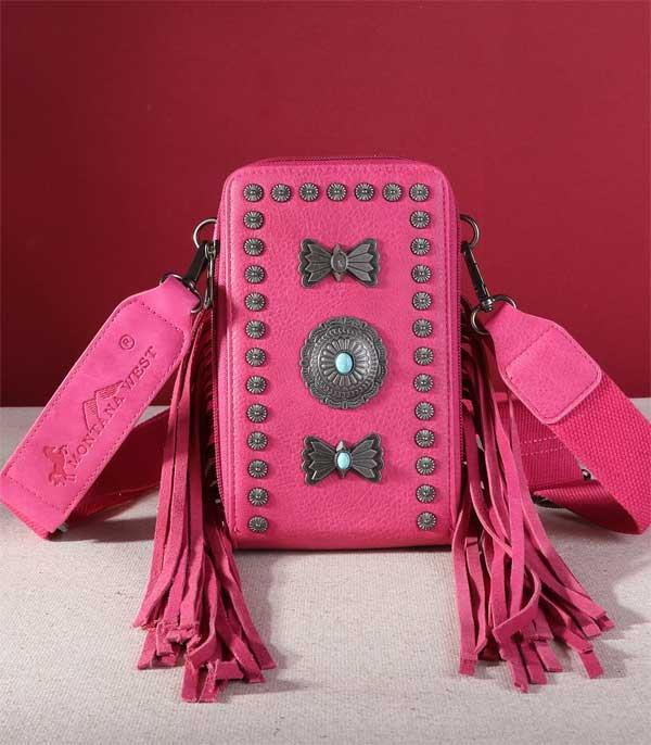 MONTANAWEST BAGS :: CROSSBODY BAGS :: Wholesale Concho Fringe Phone Wallet Crossbody