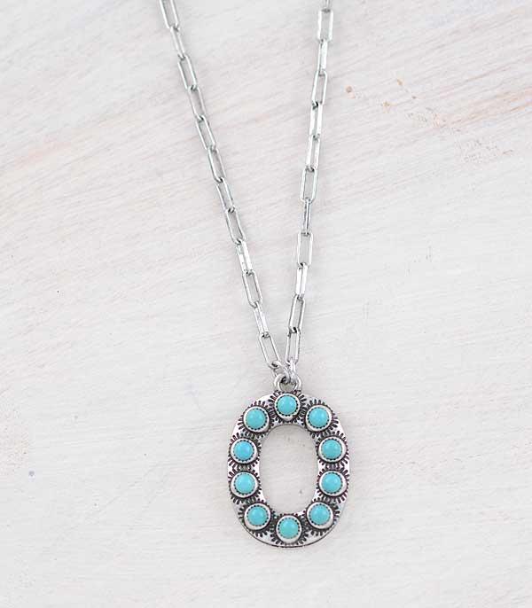 INITIAL JEWELRY :: NECKLACES | RINGS :: Wholesale Turquoise Initial Pendant Necklace