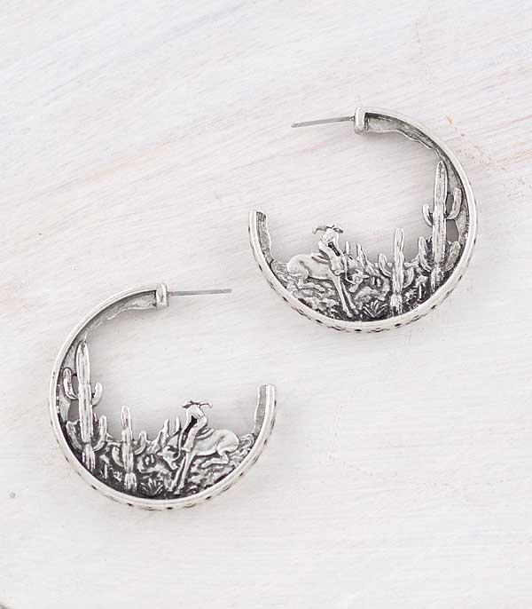 EARRINGS :: HOOP EARRINGS :: Wholesale Western Cowboy Cactus Hoop Earrings