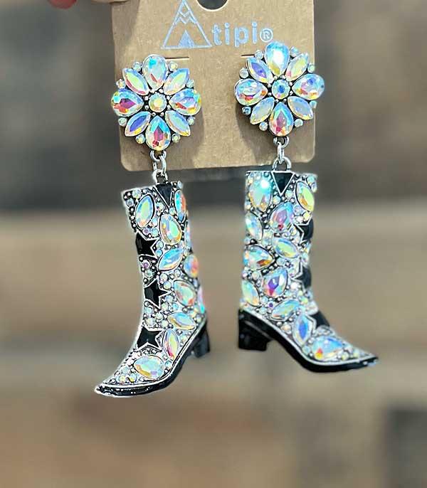 EARRINGS :: WESTERN POST EARRINGS :: Wholesale Tipi Brand Glass Stone Boot Earrings