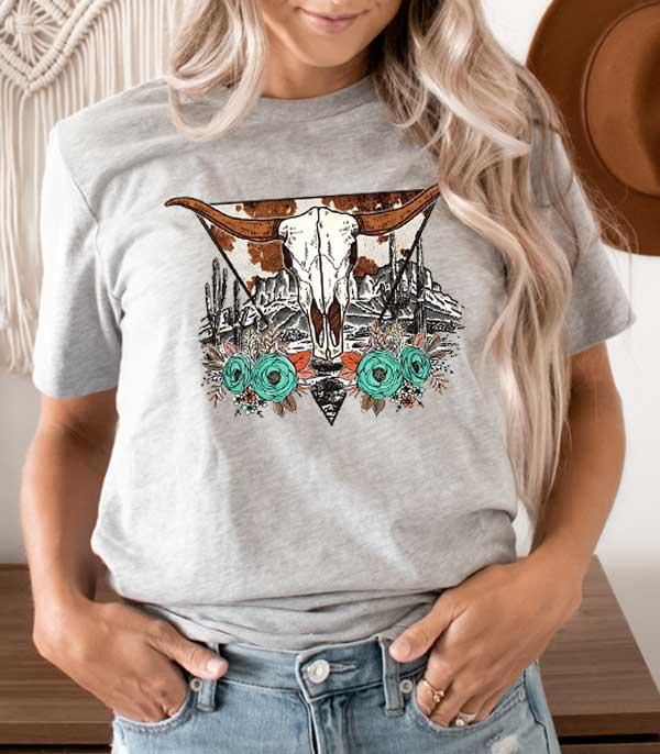 New Arrival :: Wholesale Western Steer Skull Graphic Tshirt