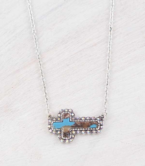 NECKLACES :: TRENDY :: Wholesale Western Turquoise Cross Necklace