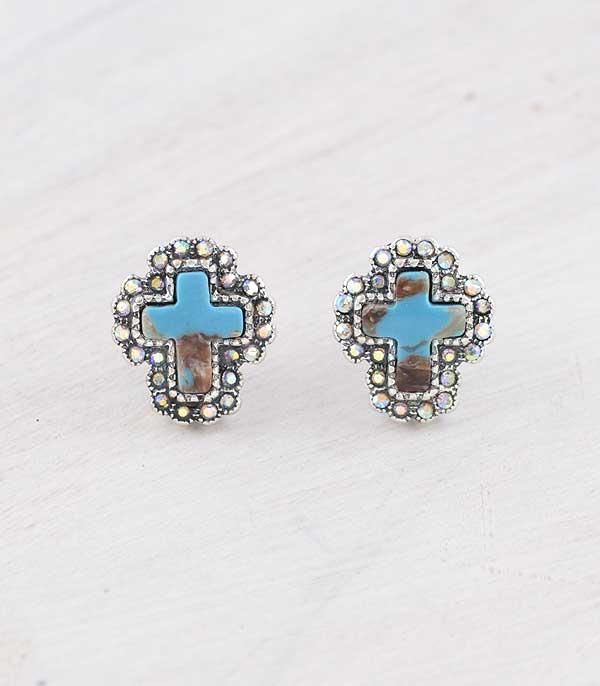 New Arrival :: Wholesale Western Turquoise Cross Earrings