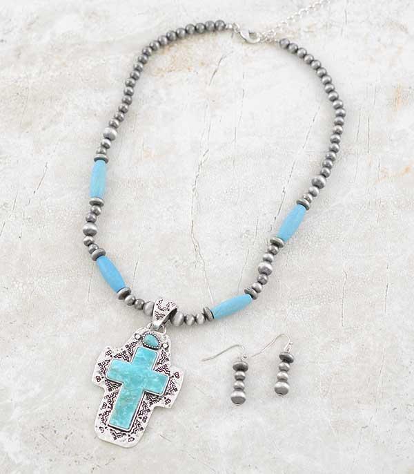 New Arrival :: Wholesale Western Turquoise Cross Necklace Set