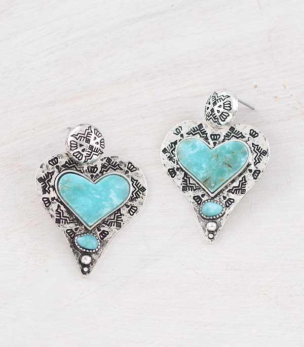 EARRINGS :: WESTERN POST EARRINGS :: Wholesale Western Turquoise Heart Earrings