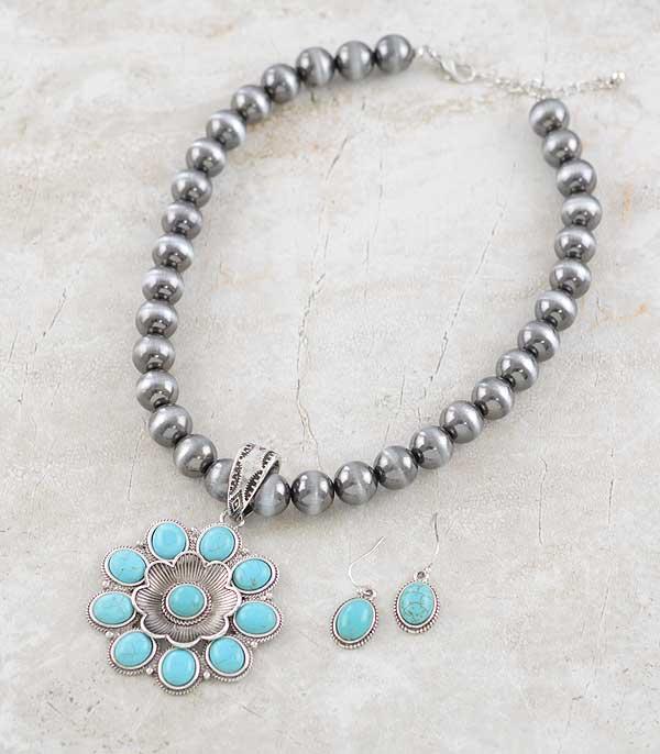New Arrival :: Wholesale Tipi Brand Turquoise Flower Necklace Set